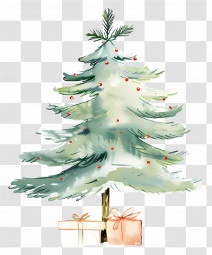 Watercolor Christmas Tree - Decorated Christmas Tree With Gift Boxes Transparent PNG