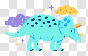 Cartoon Dinosaur - Cute Blue Triceratops With Clouds Transparent PNG