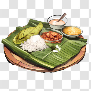 Onam Sadya Food - Traditional Meal Served On Banana Leaf Transparent PNG