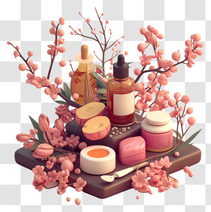Skin Care Product - Skincare Products With Pink Flowers Transparent PNG