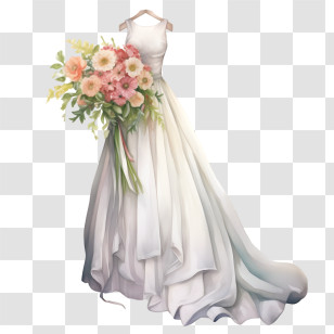 Wedding Dress - Graceful Wedding Dress With Floral Decoration Transparent PNG