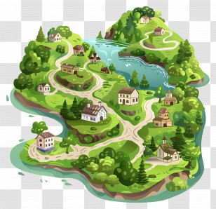 Green Island - Illustrated Village Map With Scenic Features Transparent PNG