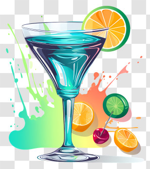 Blue Drink - Blue Cocktail Glass With Garnish Transparent PNG