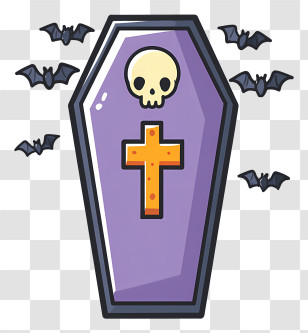 Cute Coffin With Cross - Purple Coffin With Bats And Skull Transparent PNG