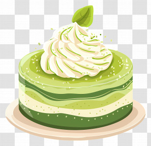 Matcha Cake - Round Green Cake With Cream Topping Transparent PNG