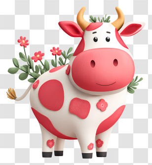 Crazy Cattle - Cute Cartoon Cow With Flowers Transparent PNG