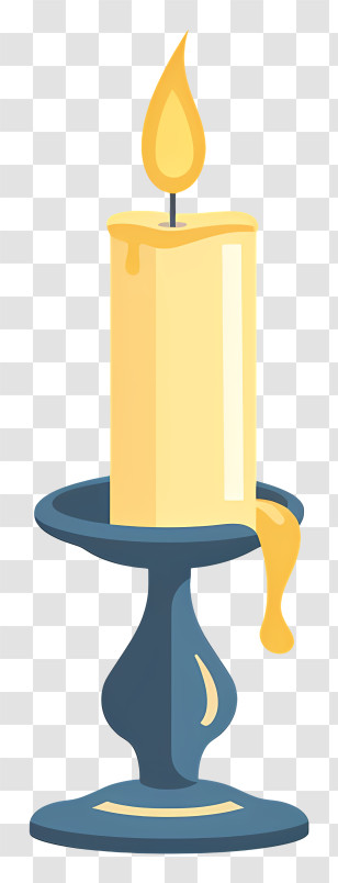 Candle In A Candlestick - Yellow Candle With Dripping Wax On Holder Transparent PNG