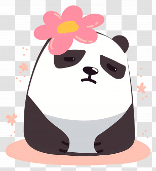 Kawaii Bear - Sad Panda With Flower Transparent PNG