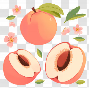 Peach - Peaches With Leaves And Flowers Illustration Transparent PNG