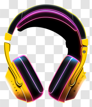 Headphones - Yellow Glowing Headphones With Neon Highlights Transparent PNG