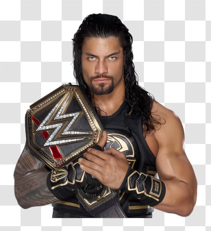 Roman Reigns - Wrestling Champion Holding Title Belt Transparent PNG