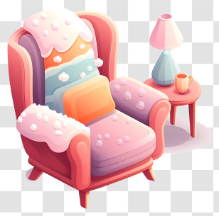 Winter Armchair - Pink And Orange Armchair With Side Table Transparent PNG