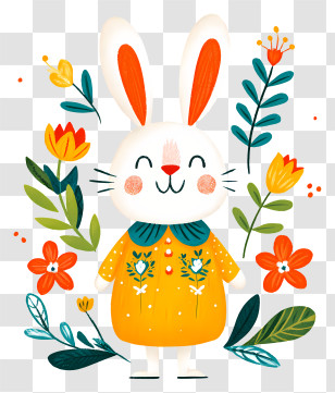 Easter Bunny - White Rabbit With Floral Background Transparent PNG