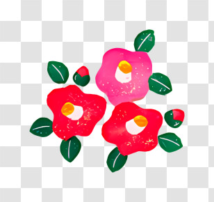 Spring - Red And Pink Flower Illustration With Leaves Transparent PNG