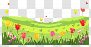 Flower Grass - Spring Field With Vibrant Tulips Illustration Transparent PNG