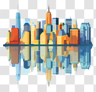 Manhattan City Skyline - City Skyline With Water Reflection Transparent PNG