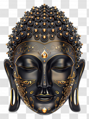 Buddha Face - Black And Gold Buddha Face Transparent PNG
