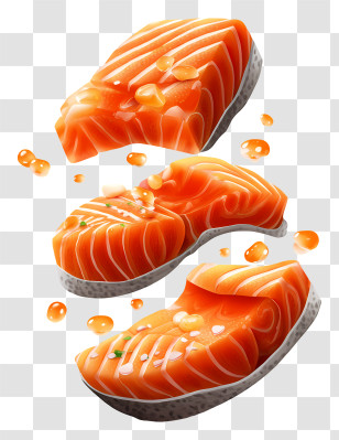 Salmon In The Air - Fresh Salmon Slices With Garnish Transparent PNG