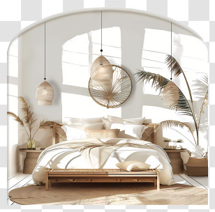 Bed Room - Cozy Bedroom With Natural Decor Transparent PNG