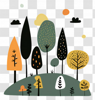 Forest - Stylized Trees Illustration In Abstract Colors Transparent PNG