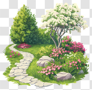 Garden Path - Beautiful Garden Path With Flowers And Trees Transparent PNG