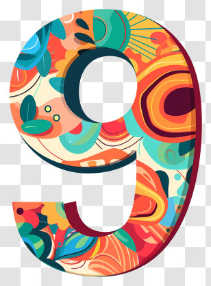 Number 9 - Floral Patterned Number 9 Transparent PNG