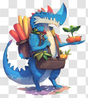 Blue Dragon - Blue Dinosaur With Fruits And Vegetables Transparent PNG