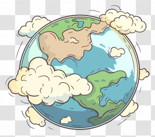 Planet Earth - Earth With Cartoon Clouds Illustration Transparent PNG