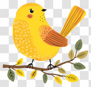 Yellow Bird - Cute Yellow Bird On Branch Transparent PNG