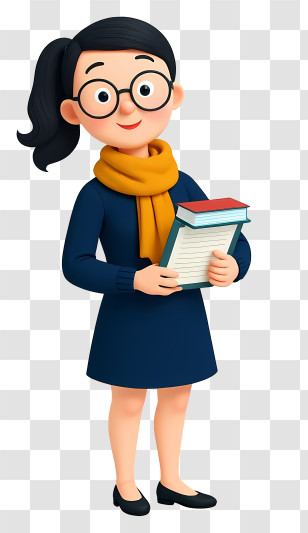 Cartoon Woman Teacher - Female Teacher Holding Books Transparent PNG