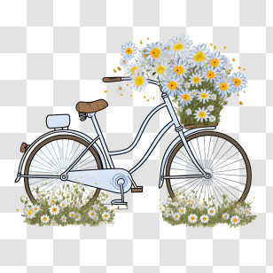 Bike - Vintage Bicycle With Daisy Basket Illustration Transparent PNG