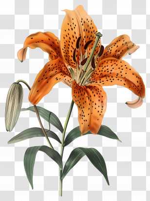 Vintage Flowers - Orange Lily Flower Botanical Illustration Transparent PNG