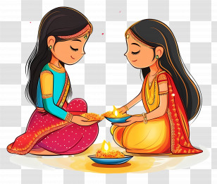 Karva Chauth - Women With Lamps For Karva Chauth Transparent PNG