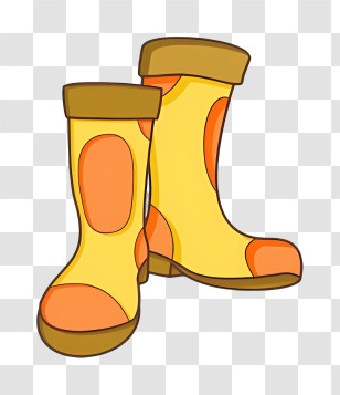 Cartoon - Yellow Cartoon Rain Boots With Orange Patches Transparent PNG