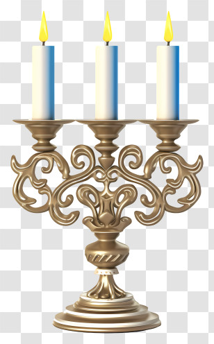 Gold Candelabra - Gold Candelabra With Three Glowing Candles Transparent PNG