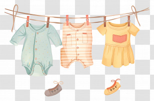 Clothes Hanging - Cute Baby Clothes Hanging On Clothesline Transparent PNG