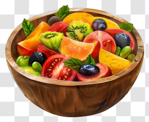 Salad Bowl - Colorful Fruit Salad In Wooden Bowl Transparent PNG