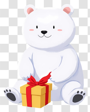 Polar Bear - White Bear Holding A Gift Transparent PNG