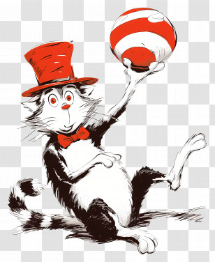 Dr Seuss - Sitting Cat With Red Bow Tie Transparent PNG