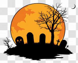 Halloween Full Moon - Spooky Graveyard Scene With Full Moon Transparent PNG