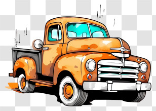 Orange Truck - Retro Orange Pickup Truck Illustration Transparent PNG
