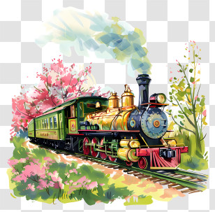 Spring Field - Vintage Steam Train In Spring Scenery Transparent PNG