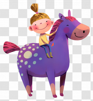 Kid Riding Horse - Girl Riding A Purple Horse Transparent PNG