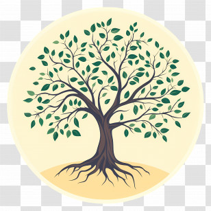 Tree With Roots - Tree Illustration With Green Leaves Transparent PNG