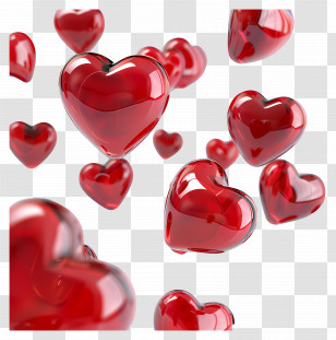 Floating Hearts - Glossy Red Glass Hearts For Romantic Themes Transparent PNG