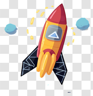 Cartoon Rocket Ship - Yellow Rocket With Unique Patterns And Flames Transparent PNG
