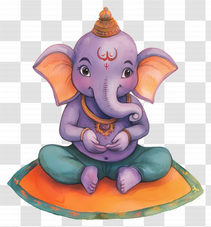 Ganesh Chaturthi - Cute Cartoon Ganesha Sitting Pose Transparent PNG