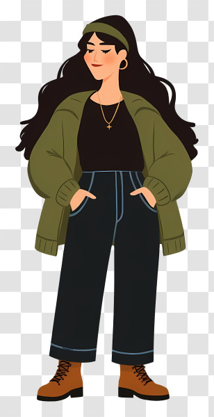 Woman Full Body - Stylish Woman In Green Jacket Transparent PNG