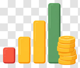 Bar Chart With Coin - Colorful Bar Chart With Coins Transparent PNG