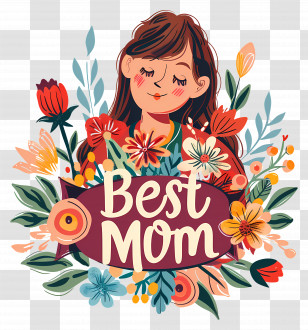 Best Mom - Best Mom Illustrated Card With Cheerful Flowers Transparent PNG